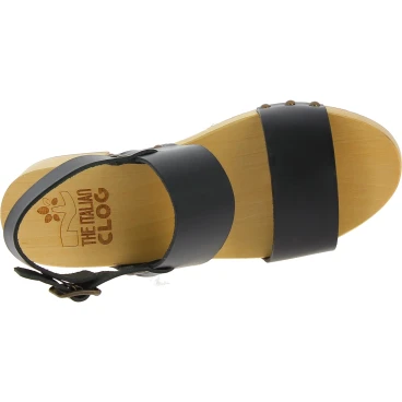 Wooden heel clogs with black leather bands Handmade