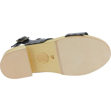 Wooden heel clogs with black leather bands Handmade