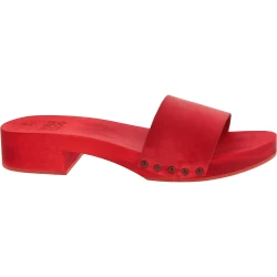 Zuecos italianos tacón de madera rojo con banda de cuero