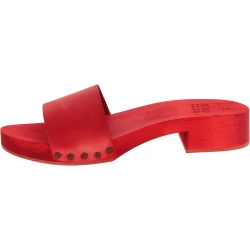 Ciabatte in legno rosso con fascia in pelle artigianali