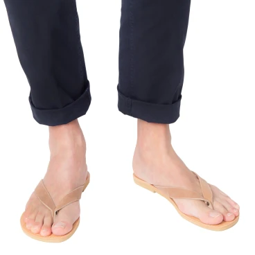 Sandali infradito slip-on da uomo in pelle nabuk nera fatti a mano