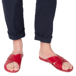 Men's leather slippers handmade in Italy in red leather