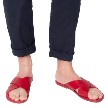 Claquettes homme en cuir rouge fait à la main en Italie