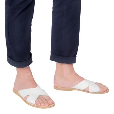 Ciabatte uomo in pelle bianco fatto a mano in Italia
