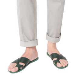 Handmade green leather thongs sandals for men