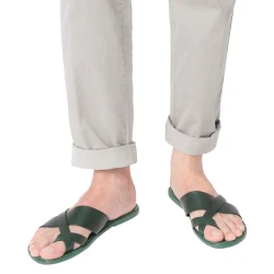 Handmade green leather thongs sandals for men