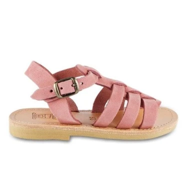 Attica Persephone Sandales gladiateur pour enfant en cuir nubuck marron faits à la main en Grèce