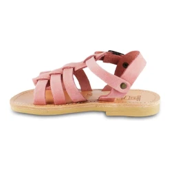 Attica Persephone child gladiator sandals in brown nubuck with buckle closure handmade in Greece