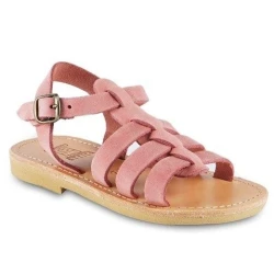 Attica Persephone child gladiator sandals in brown nubuck with buckle closure handmade in Greece