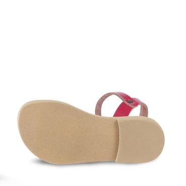 Girl's thong sandals in fuchsia calfskin with buckle closure