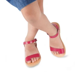 Mädchen sandalen aus fuchsiafarbenem Kalbsleder mit Schnallen verschluss