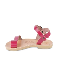 Sandales tongs pour fille en cuir de veau fuchsia avec fermeture à boucle
