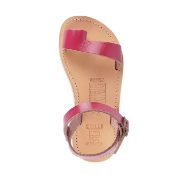 Girl's thong sandals in fuchsia calfskin with buckle closure
