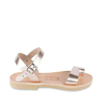 Girl's thong sandals in fuchsia calfskin with buckle closure