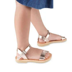 Sandales tongs pour fille en cuir de veau fuchsia avec fermeture à boucle