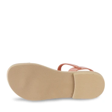 Girl's thong sandals in fuchsia calfskin with buckle closure