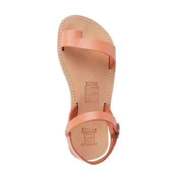 Girl's thong sandals in fuchsia calfskin with buckle closure