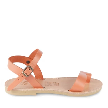 Girl's thong sandals in fuchsia calfskin with buckle closure