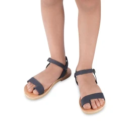 Sandali infradito da bambino in pelle nubuk blu chiusura con fibbia