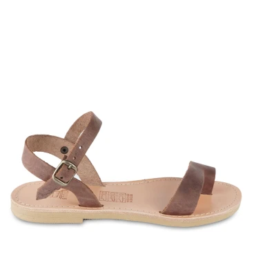 Girl's thong sandals in fuchsia calfskin with buckle closure