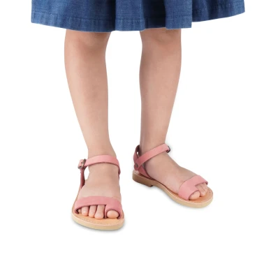 Sandales tongs pour fille en cuir de veau fuchsia avec fermeture à boucle