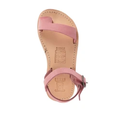 Girl's thong sandals in fuchsia calfskin with buckle closure