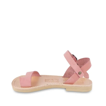 Sandalias para niña en piel de becerro fucsia con cierre de hebilla