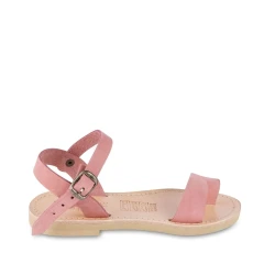 Sandales tongs pour fille en cuir de veau fuchsia avec fermeture à boucle