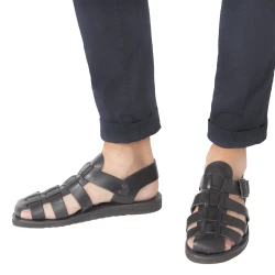 Mönchsandalen für Männer aus schwarz Leder in Italien von Handgefertigt