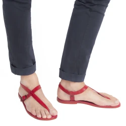 Handmade red leather thong sandals for men