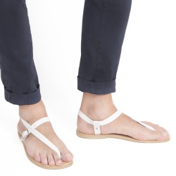 Chanclas de piel blanca para hombres hechas a mano