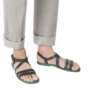 Men's green leather sandals Handmade in Italy