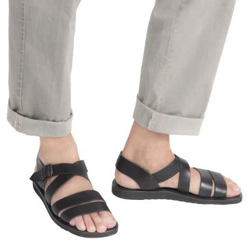 Sandali in pelle nero da uomo fatti a mano