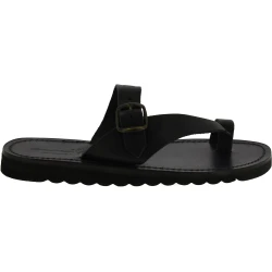 Tongs faites à la main en cuir noir avec boucle