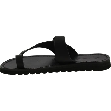 Tongs faites à la main en cuir noir avec boucle