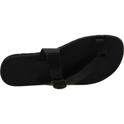 Tongs faites à la main en cuir noir avec boucle