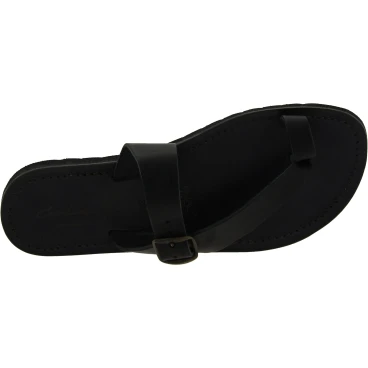 Tongs faites à la main en cuir noir avec boucle
