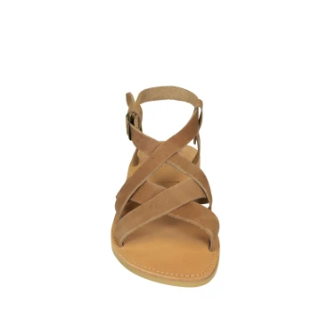 Sandalias de dedo para hombre en cuero nobuck marron hechas a mano