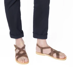 Sandali infradito da uomo in pelle nabuk marrone fatti a mano