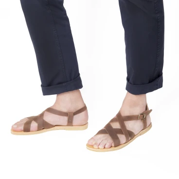 Sandali infradito da uomo in pelle nabuk marrone fatti a mano
