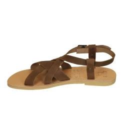 Tongs sandales hommes en cuir nubuck marron foncé faits à la main