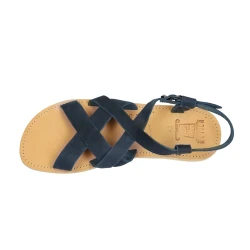 Tongs sandales hommes en cuir nubuck blue faits à la main