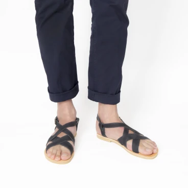 Sandali infradito da uomo in pelle nabuk blu fatti a mano
