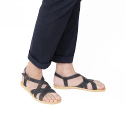 Men's handmade thong sandals in blue nubuck leather
