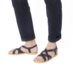 Sandali infradito da uomo in pelle nabuk blu fatti a mano