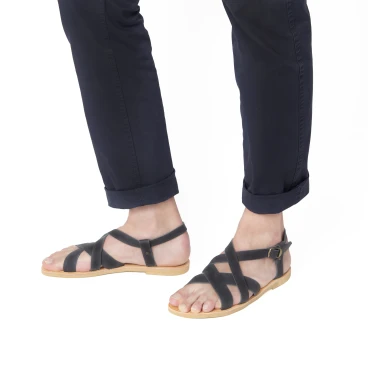 Sandalias de dedo hombre en cuero nobuck azul hechas a mano