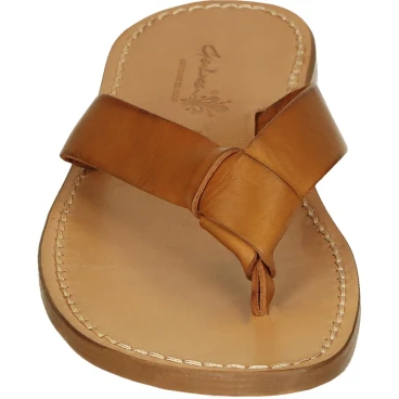 Ciabatte infradito uomo in pelle color cuoio fatti a mano