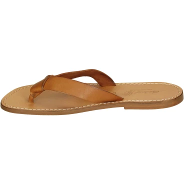 Ciabatte infradito uomo in pelle color cuoio fatti a mano
