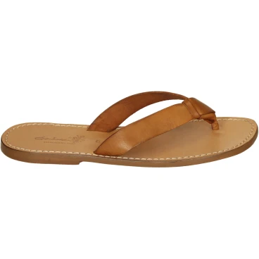 Ciabatte infradito uomo in pelle color cuoio fatti a mano