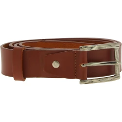 Genuine brown leather belt with classic rectangular metal buckle